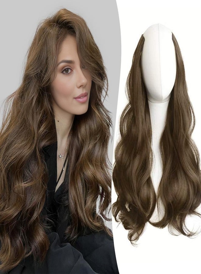 FAVE One Piece Extensions for Daily Use V-Shaped Clip in Extensions for Women Soft and Thick Brown Hair Extensions Wavy clip in Hair Extensions with 5 Clips Synthetic Hair Extension 20 inches - Image 1